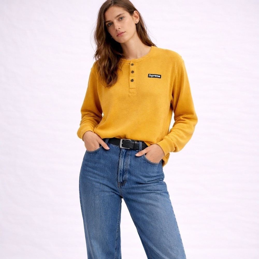 George Custom Supreme Waffle Knit Henley Long Sleeve Shirt Men's Medium Skater